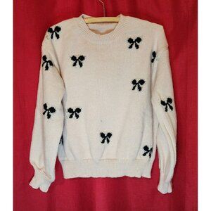 Women's Sweater Knit Bows Pink Black Size Medium